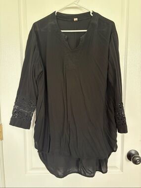 Leadingstar XLBlack Women's Crochet Sleeve Tunic Top - Classic Lightweight Style